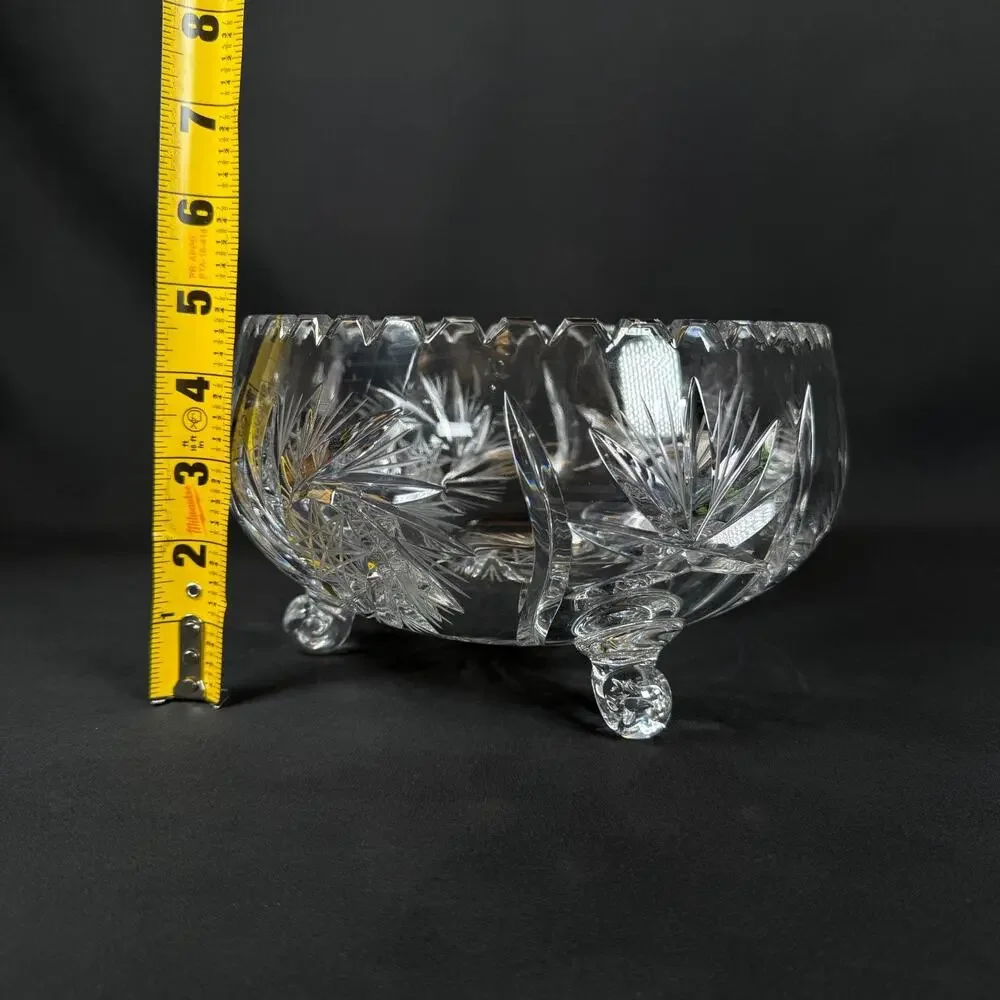 VINTAGE BOHEMIAN CUT CRYSTAL Glass PINWHEEL SERVING CANDY BOWL
